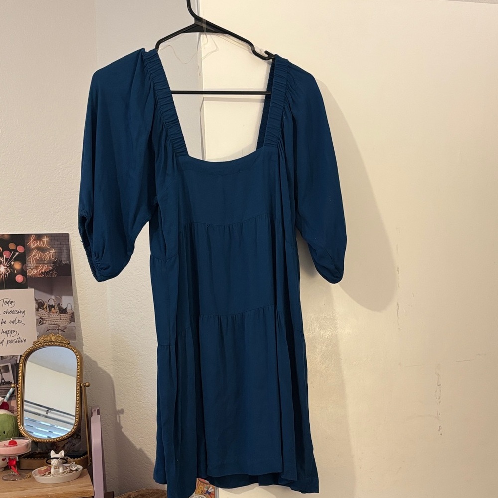 Shinestar dark Teal Square-Neck Tiered Dress